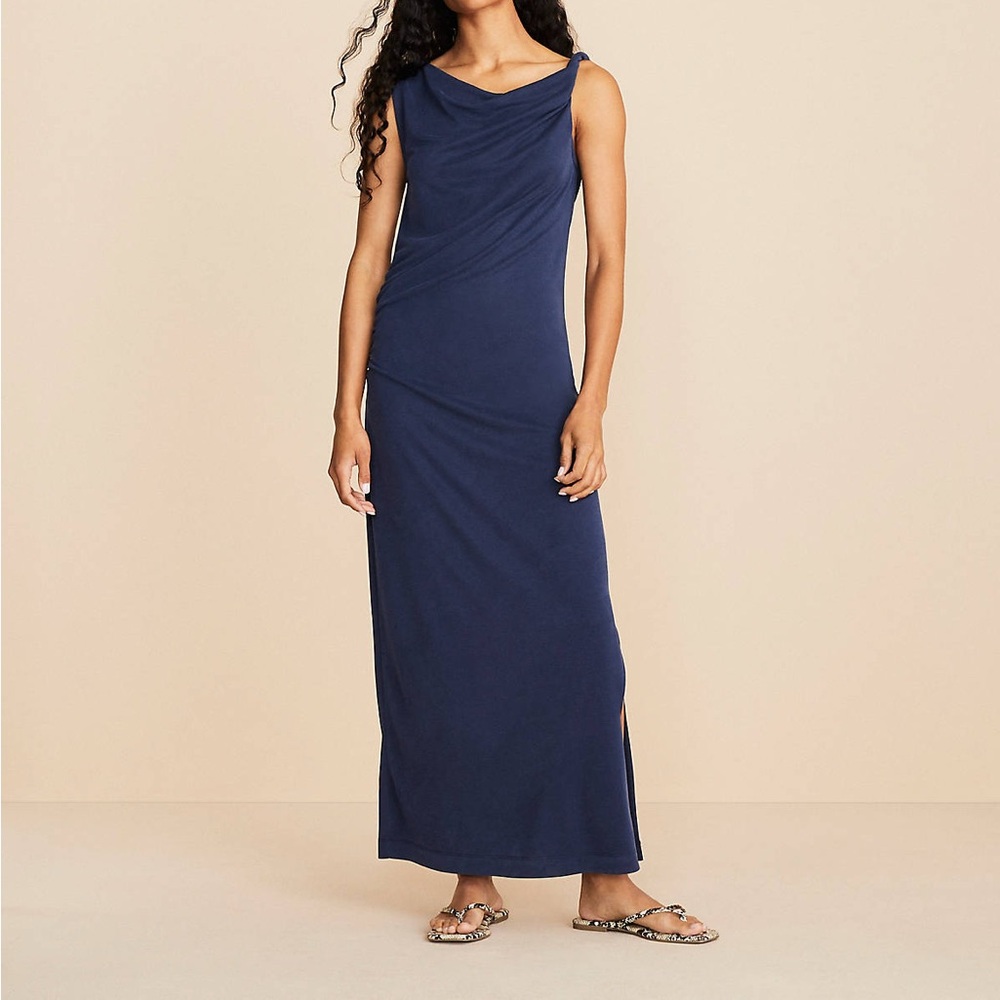 NWT Lou & Grey Sandwashed Modal Blend Navy Blue Shoulder Twist Dress - XL